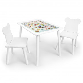 Детский комплект стол и два стула Мишка Rolti Baby с накладкой Алфавит (белая столешница/белое сиденье/белые ножки) в Заводоуковске - zavodoukovsk.ok-mebel.com | фото