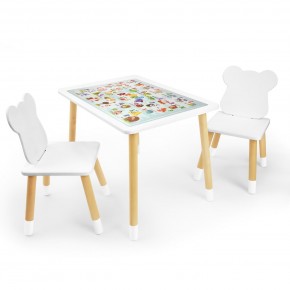 Детский комплект стол и два стула Мишка Rolti Baby с накладкой Алфавит (белая столешница/белое сиденье/береза ножки) в Заводоуковске - zavodoukovsk.ok-mebel.com | фото