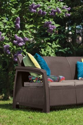 Диван пластиковый Корфу Макс (Corfu love seat max) коричневый в Заводоуковске - zavodoukovsk.ok-mebel.com | фото 2