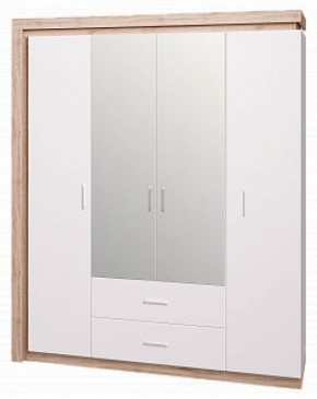 Шкаф для одежды с ящиками 4-х створчатый с зеркалом Люмен 16 в Заводоуковске - zavodoukovsk.ok-mebel.com | фото