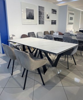 Стол RIETI 200 KL-99 Белый мрамор матовый, итальянская керамика / черный каркас, ®DISAUR в Заводоуковске - zavodoukovsk.ok-mebel.com | фото 3